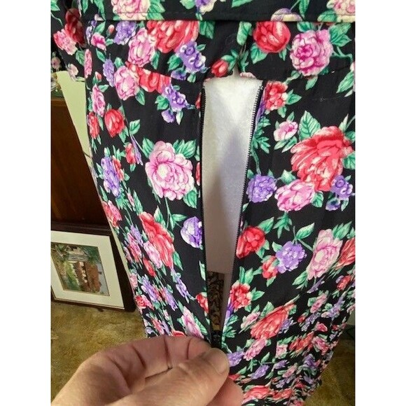 Vintage Karin Stevens Sz 10 Floral Modest Belted Midi Dress Cottagecore Prairie - Picture 8 of 13